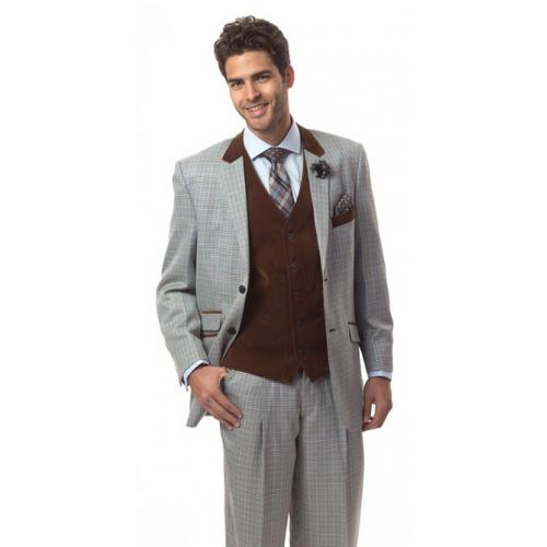 E. J. Samuel Gray / Black / Brown Plaid Suit M2645